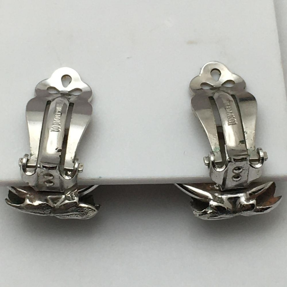 Rare Vintage Signed Whiting & Davis Mother of Pearl Oval Ornate Silver Earrin… - Picture 14 of 15